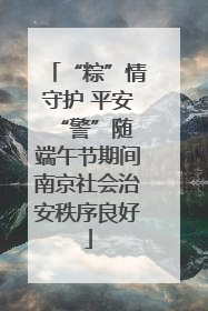 “粽”情守护 平安“警”随 端午节期间南京社会治安秩序良好