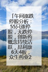 午间涨跌停股分析：55只涨停股，无跌停股，创新药概念持续活跃，昂利康6天4板，众生药业2连板